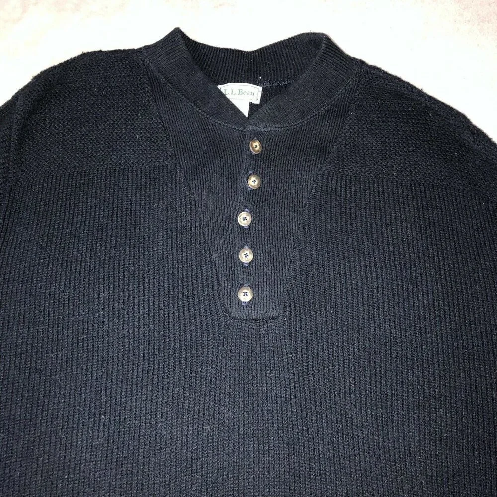L.L. BEAN Mens Navy Cotton Blend Knit 1/4 Button Sweater Sz XL Made in U…